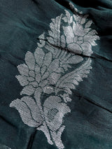 Pine Green Linen Cotton Silk saree in linen blend cotton silk with silver zari weave on linen cotton silk — Kaash Collection