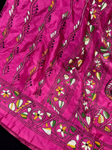 Pink hand Kantha stitch saree on Bangalori silk — Kaash Collection