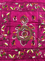 Pink hand Kantha stitch saree on Bangalori silk — Kaash Collection