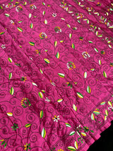 Handmade Pink Color Kantha Stitch Saree - Bangalori Silk Saree - Handwoven Kantha Stitch Saree - Multi Color - Kantha Stitch Silk Saree - Kaash