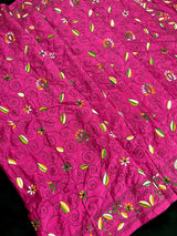 Handmade Pink Color Kantha Stitch Saree - Bangalori Silk Saree - Handwoven Kantha Stitch Saree - Multi Color - Kantha Stitch Silk Saree - Kaash