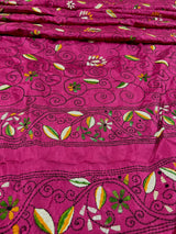 Handmade Pink Color Kantha Stitch Saree - Bangalori Silk Saree - Handwoven Kantha Stitch Saree - Multi Color - Kantha Stitch Silk Saree - Kaash