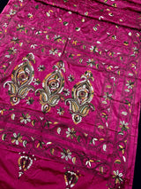 Pink hand Kantha stitch saree on Bangalori silk — Kaash Collection