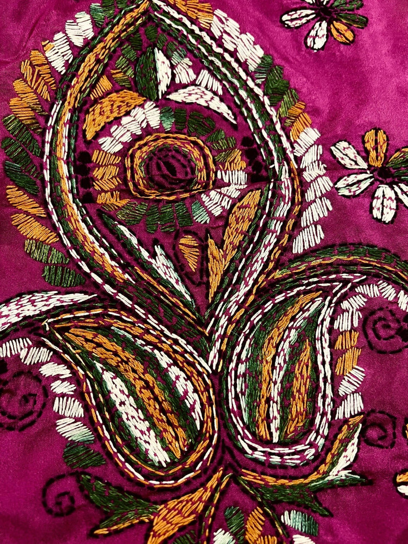 Pink hand Kantha stitch saree on Bangalori silk — Kaash Collection