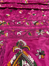 Handmade Pink Color Kantha Stitch Saree in Bangalori Silk - Handwoven Kantha Stitch Saree - Multi Color - Kantha Stitch Silk Saree - Kaash