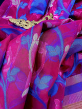 Pink Organza Muslin Tantuja Jamdani saree in organza muslin tantuja with intricate tantuja jamdani weave — Kaash Collection