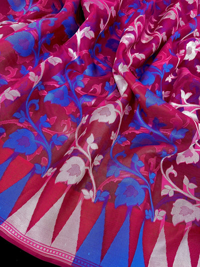 Pink Organza Muslin Tantuja Jamdani saree in organza muslin tantuja with intricate tantuja jamdani weave — Kaash Collection