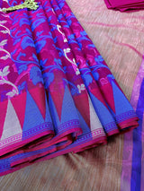 Pink Organza Muslin Tantuja Jamdani saree in organza muslin tantuja with intricate tantuja jamdani weave — Kaash Collection