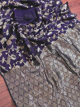 Purple Linen Jamdani saree in jamdani linen with muted gold zari jamdani weave — Kaash Collection