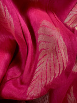 Rani Pink Linen Cotton Silk saree in linen blend cotton silk with zari weaving with meenakari work — Kaash Collection
