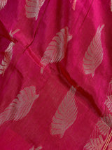Rani Pink Linen Cotton Silk saree in linen blend cotton silk with zari weaving with meenakari work — Kaash Collection