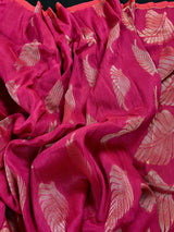 Rani Pink Linen Cotton Silk saree in linen blend cotton silk with zari weaving with meenakari work — Kaash Collection