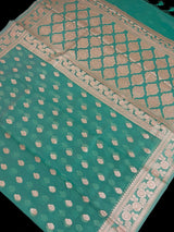 Sea Blue Kora Banarasi saree in banarasi kora silk with muted gold zari handwoven on kora — Kaash Collection