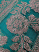 Sea Blue Kora Banarasi saree in banarasi kora silk with muted gold zari handwoven on kora — Kaash Collection