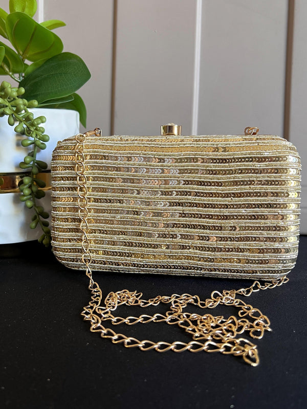 Handmade Sequin Gold Clutch Bag | Gold Sequin Work Clutch Purse | Party Clutch Sling | Wedding Purse in Gold| Wedding Gift - Kaash