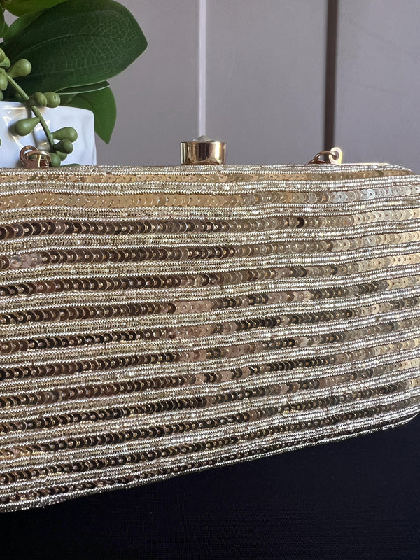 Handmade Sequin Gold Clutch Bag | Gold Sequin Work Clutch Purse | Party Clutch Sling | Wedding Purse in Gold| Wedding Gift - Kaash