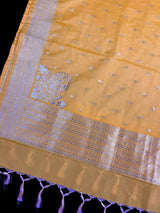 Mango Yellow Soft Banarasi Koniya dupatta in banarasi soft silk with koniya design with small buttis — Kaash Collection