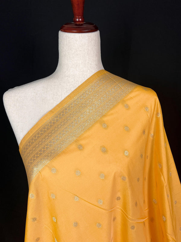 Handmade Soft Banarasi Silk Zari Weaved Mango Yellow Color Dupatta with Koniya design and Small buttis | Indian Dupatta | Stole | Scarf - Kaash