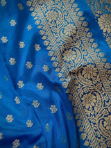 Teal Blue Banarasi saree in soft silk with muted gold resham zari weave — Kaash Collection
