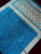 Handmade Teal Color Soft Silk Saree - Muted Gold Resham Zari Weave - Brocade Blouse - Light Weight Easy Drape Saree - Gift For Her - Kaash