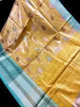 Handmade Yellow Gold Banarasi Tissue Silk Saree with Meenakari - Kaash