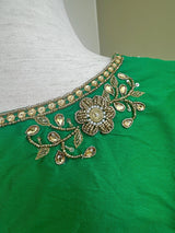 Handwork Designer Green Color Readymade Blouse with Gold Zari - Kaash