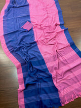 Baby Pink & Blue Bengal Half-and-Half saree in bengal handloom cotton with half-and-half bengal handloom design — Kaash Collection