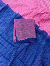 Baby Pink & Blue Bengal Half-and-Half saree in bengal handloom cotton with half-and-half bengal handloom design — Kaash Collection