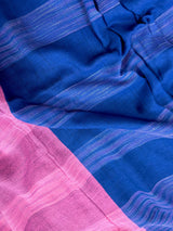 Baby Pink & Blue Bengal Half-and-Half saree in bengal handloom cotton with half-and-half bengal handloom design — Kaash Collection