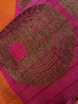 Peach Pink Dual-Tone Check saree in banarasi cotton silk with handwoven check with antique zari — Kaash Collection