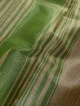 Handwoven Statement Greenish Gold Pure Pure Tussar Tissue Saree with Temple Border - Kaash