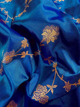 Silk Mark Certified Teal Blue with Dark Blue Border saree in pure katan silk with kadhua weave half-and-half design — Kaash Collection