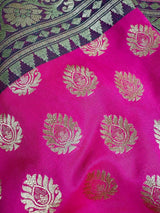 Hot Pink and Green Traditional Banarasi Silk Handloom Saree - Kaash