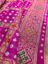 Hot Pink Banarasi Dupion Bandhej saree in banarasi semi dupion silk with bandhej tie-dye with meenakari work — Kaash Collection