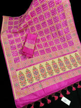 Hot Pink Color Banarasi Dupion Silk Saree | Pink Color Bandhej Saree | Minakari Work | Muted Zari Weave | Authentic Bandhani Saree - Kaash