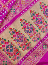 Hot Pink Color Banarasi Dupion Silk Saree | Pink Color Bandhej Saree | Minakari Work | Muted Zari Weave | Authentic Bandhani Saree - Kaash