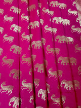 Hot Pink Color Banarasi Silk Shikargarh Saree with Gold Zari Weave - Kaash