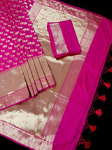 Hot Pink Color Banarasi Silk Shikargarh Saree with Gold Zari Weave - Kaash