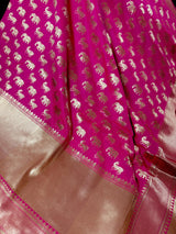 Hot Pink Color Banarasi Silk Shikargarh Saree with Gold Zari Weave - Kaash