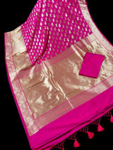 Hot Pink Color Banarasi Silk Shikargarh Saree with Gold Zari Weave - Kaash
