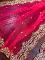 Hot Pink Color Net Dupatta with Zari, Sequin and Beads - Kaash