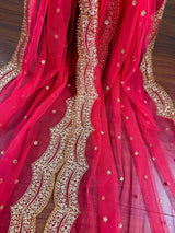 Hot Pink Color Net Dupatta with Zari, Sequin and Beads - Kaash