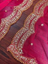 Hot Pink Color Net Dupatta with Zari, Sequin and Beads - Kaash
