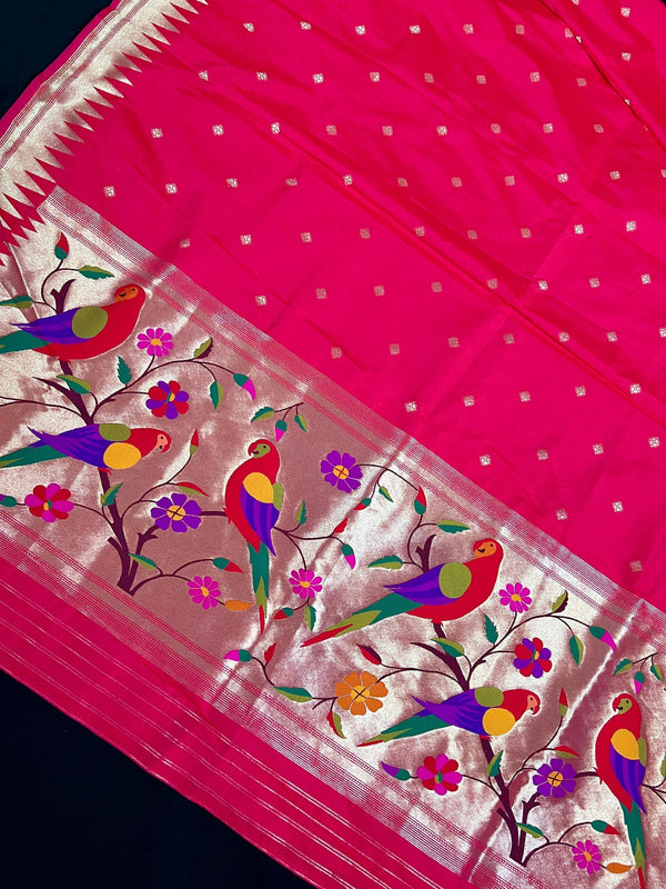 Hot Pink Color Paithani Banarasi Katan Silk Dupatta - Kaash