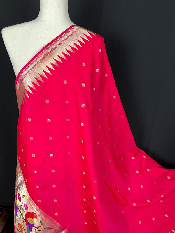 Hot Pink Color Paithani Banarasi Katan Silk Dupatta - Kaash