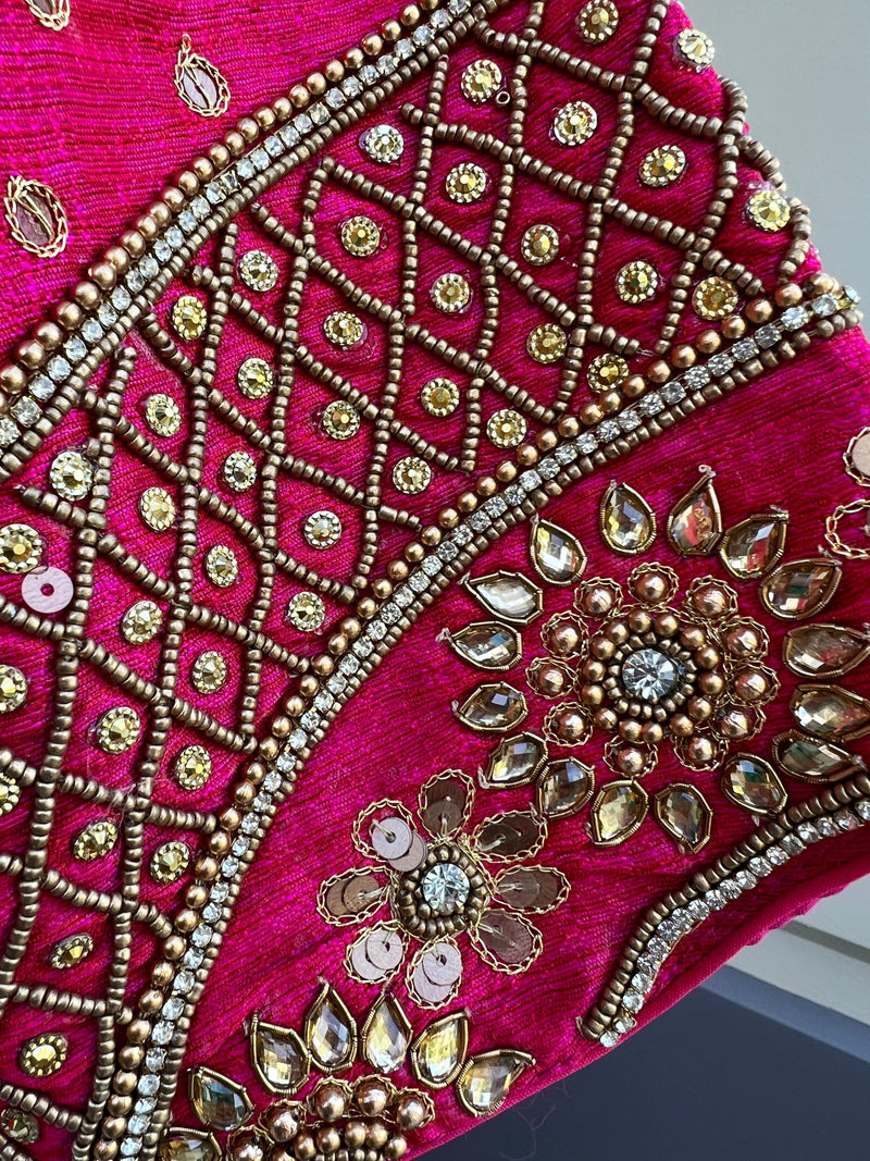 Hot Pink Color Raw Silk Ready to Wear Blouse | Handwork Blouses | Padded Blouse | Readymade Saree Blouses | Pink Color Blouse - Kaash