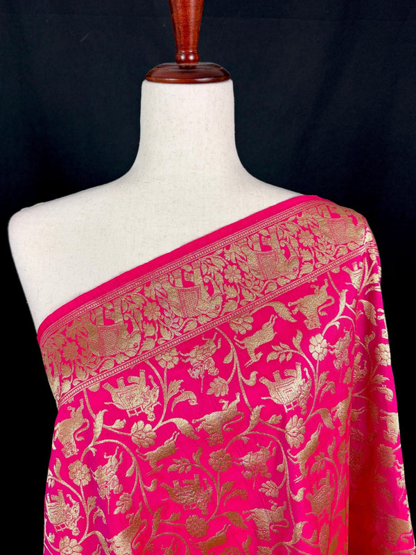 Hot Pink Color Shikargah Dupatta Semi Banarasi Silk Dupatta | Benarasi Dupatta | Dupatta for Lehangas - Kaash