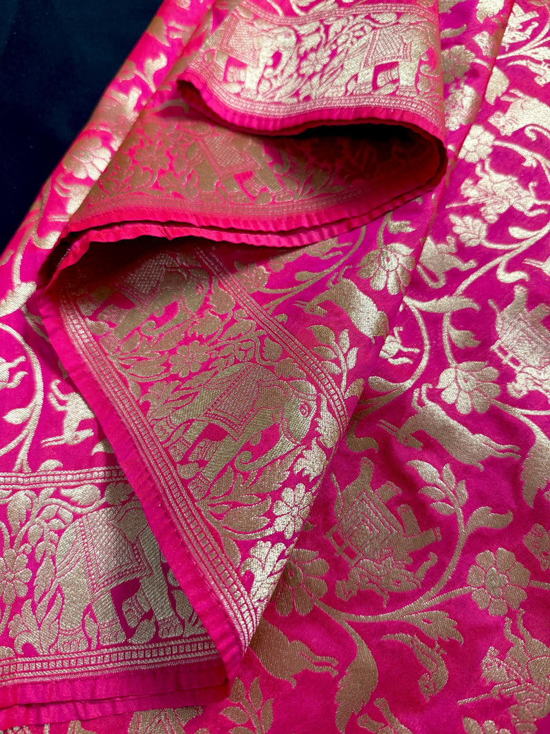 Hot Pink Color Shikargah Dupatta Semi Banarasi Silk Dupatta | Benarasi Dupatta | Dupatta for Lehangas - Kaash