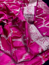 Hot Pink Color Soft Mashru Silk handloom Saree with Sliver Zari Weave - Kaash