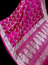 Hot Pink Color Soft Mashru Silk handloom Saree with Sliver Zari Weave - Kaash